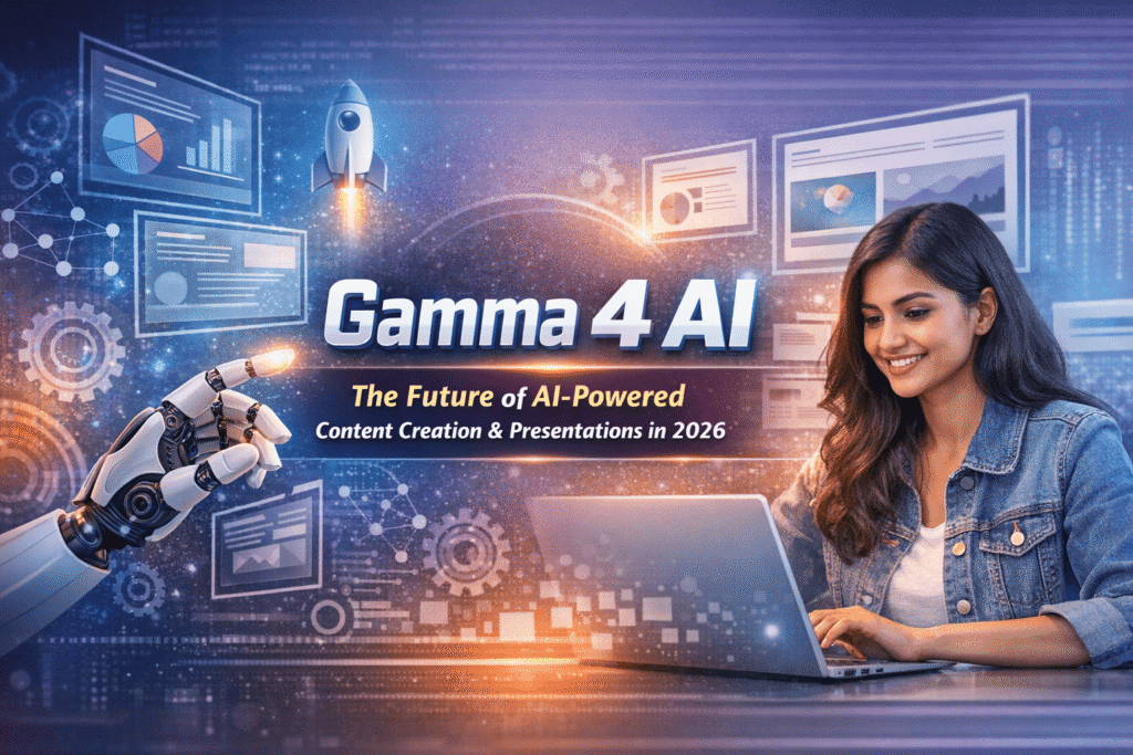 Gamma 4 AI content creation tool showing AI-powered presentations and digital marketing workflow in 2026